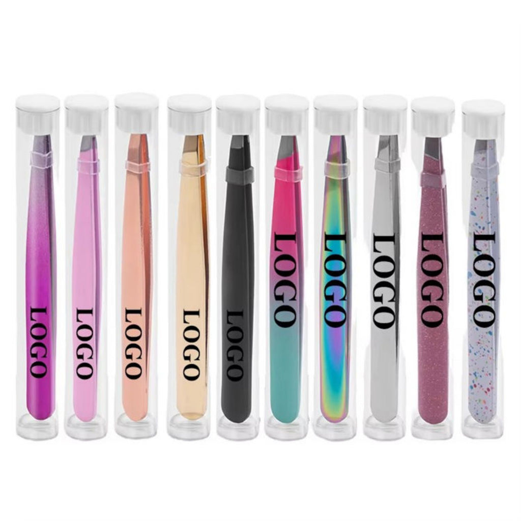 10 Piece Hot Sale Colorful Stainless Steel Eyebrow Tweezers Customizable LOGO Eyelash Tweezers Beauty Makeup Kit