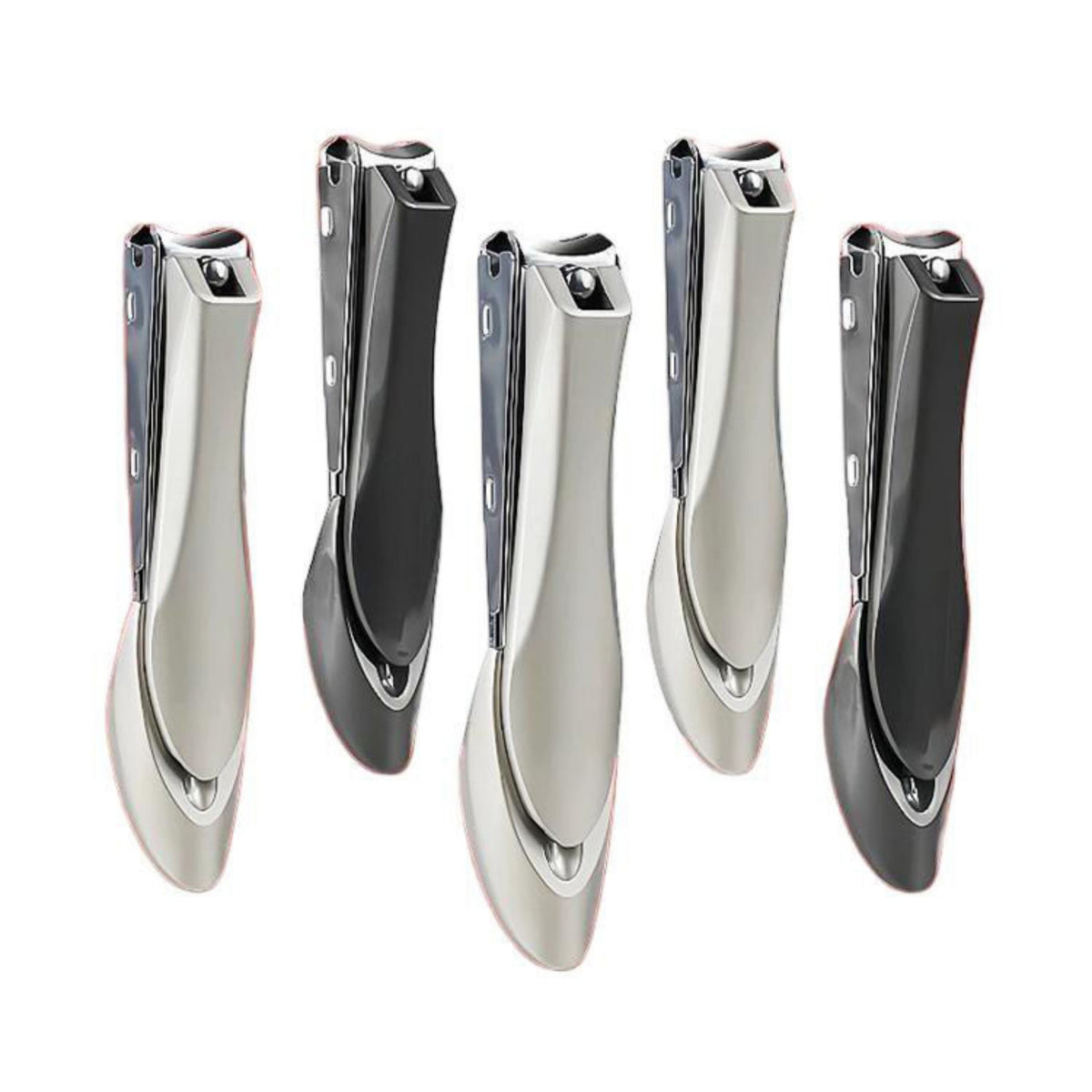 5 Piece NC-1048 Stainless Steel Nail Clippers Anti-Splash Rounded Blade Tip Curved Blade Bionics Design Manicure Pedicure Two-Pack