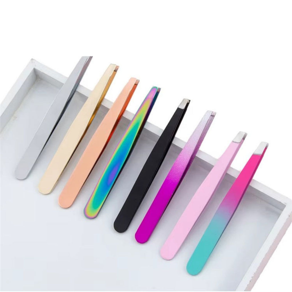 10 Piece Hot Sale Colorful Stainless Steel Eyebrow Tweezers Customizable LOGO Eyelash Tweezers Beauty Makeup Kit