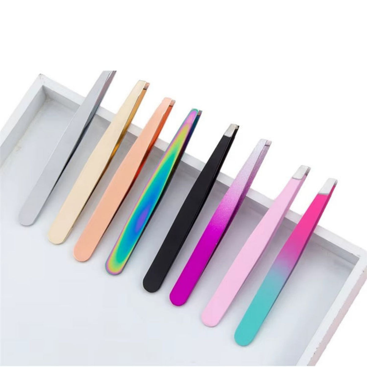10 Piece Hot Sale Colorful Stainless Steel Eyebrow Tweezers Customizable LOGO Eyelash Tweezers Beauty Makeup Kit