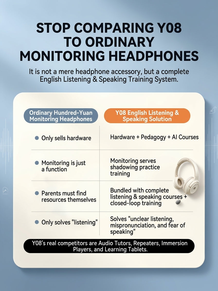 Y08 AI English Learning Headphone - ANC & 30ms Low Latency Voice Monitoring Headset
