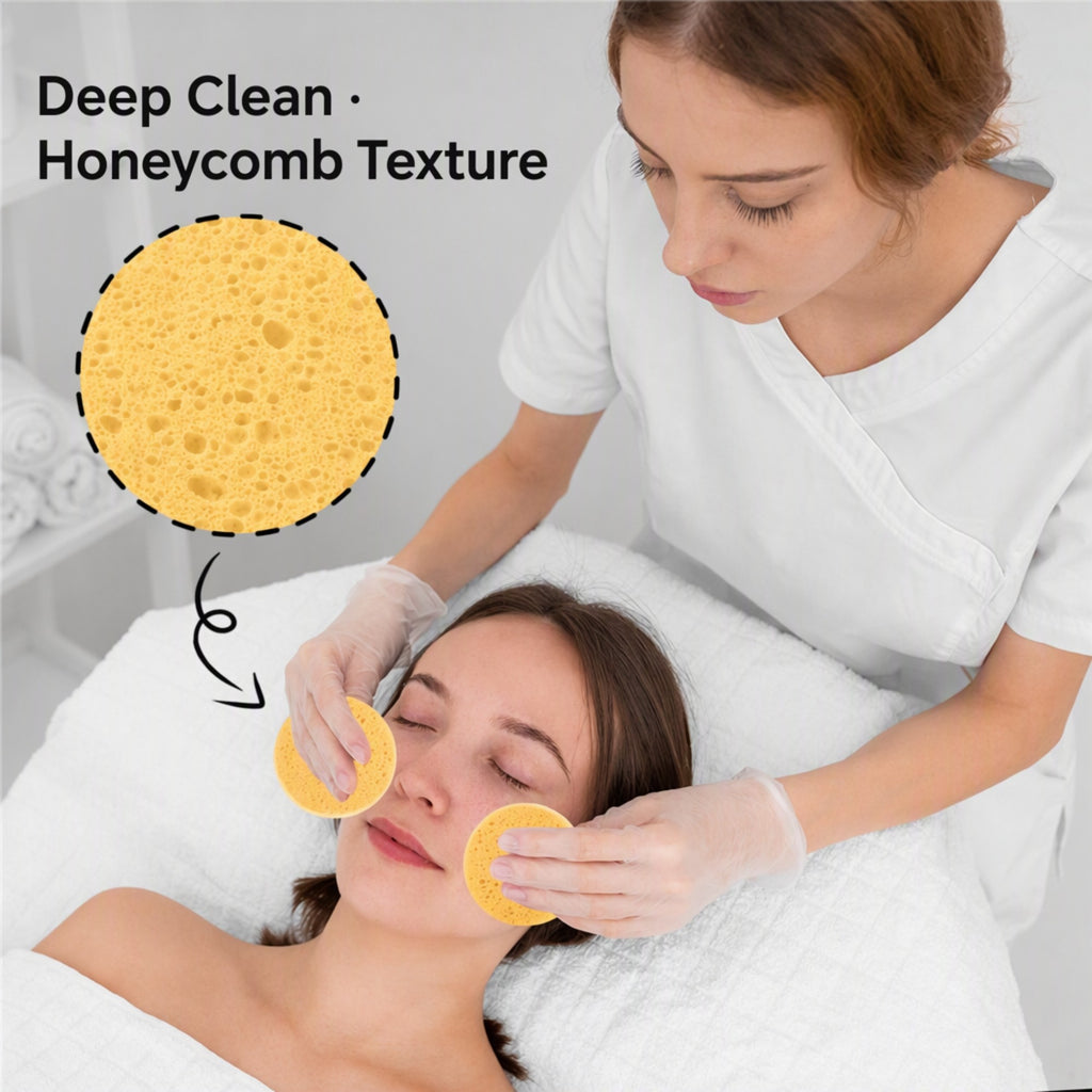 100piece Compressed Natural Cellulose Facial Sponges – Reusable Cleansing Face Wash Sponges & Makeup Removal Pads for Pore Cleansing & Exfoliating